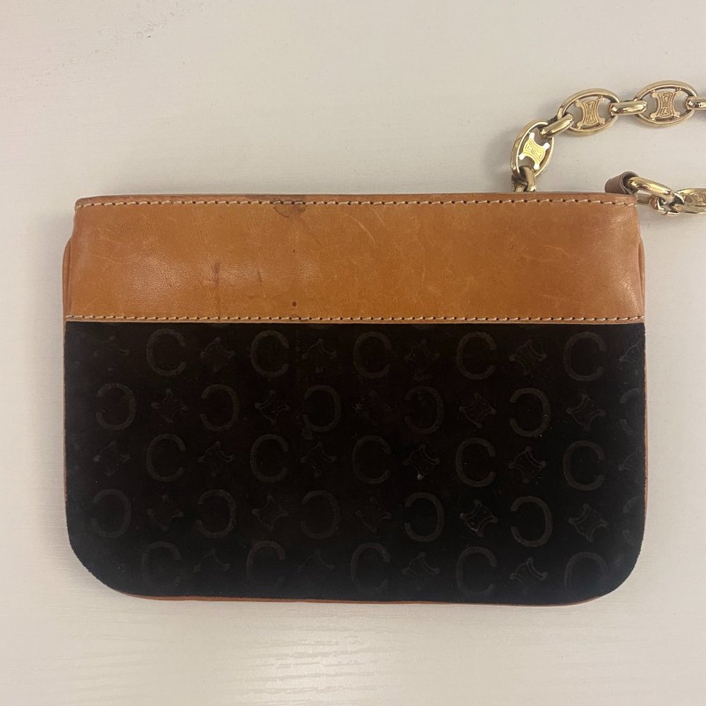 Celine Suede and Leather Clutch Purse with Gold Chain Strap - Picture 5 of 7